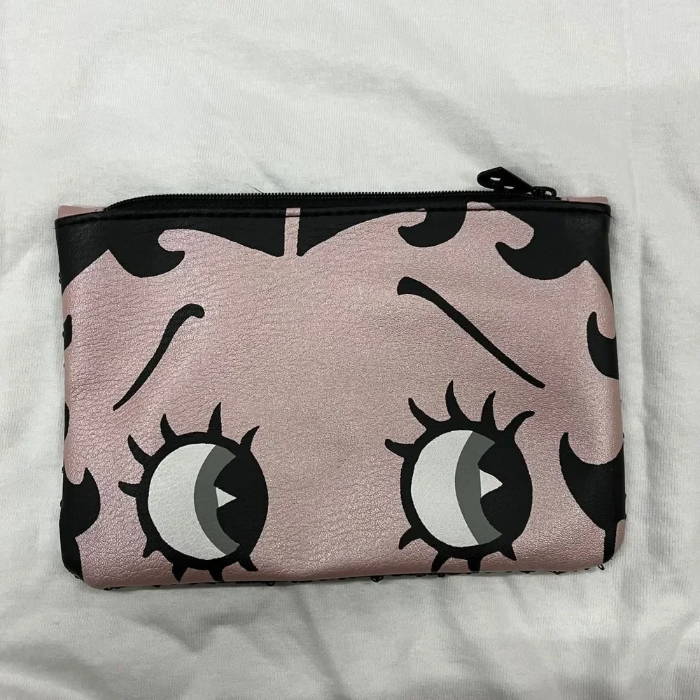 Betty Boop x Ipsy Makeup Bag Cosmetic Pouch Pink Black Sequin Zipper Clutch